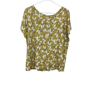 Rachel Zoe XL Mustard Yellow Floral Foliage Leaf Print Boho 100% Linen Top